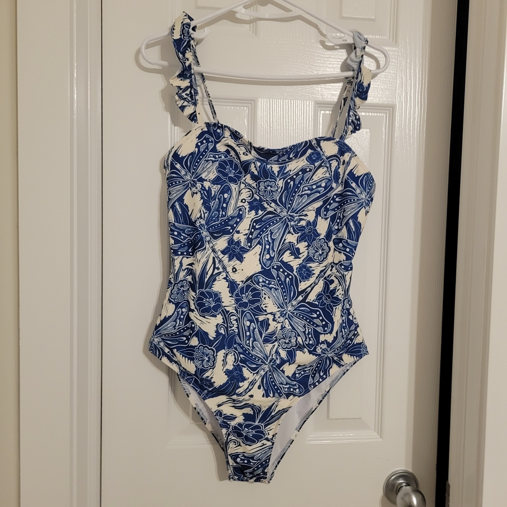 Cupshe Blue and White Floral Women Swimsuit Size L